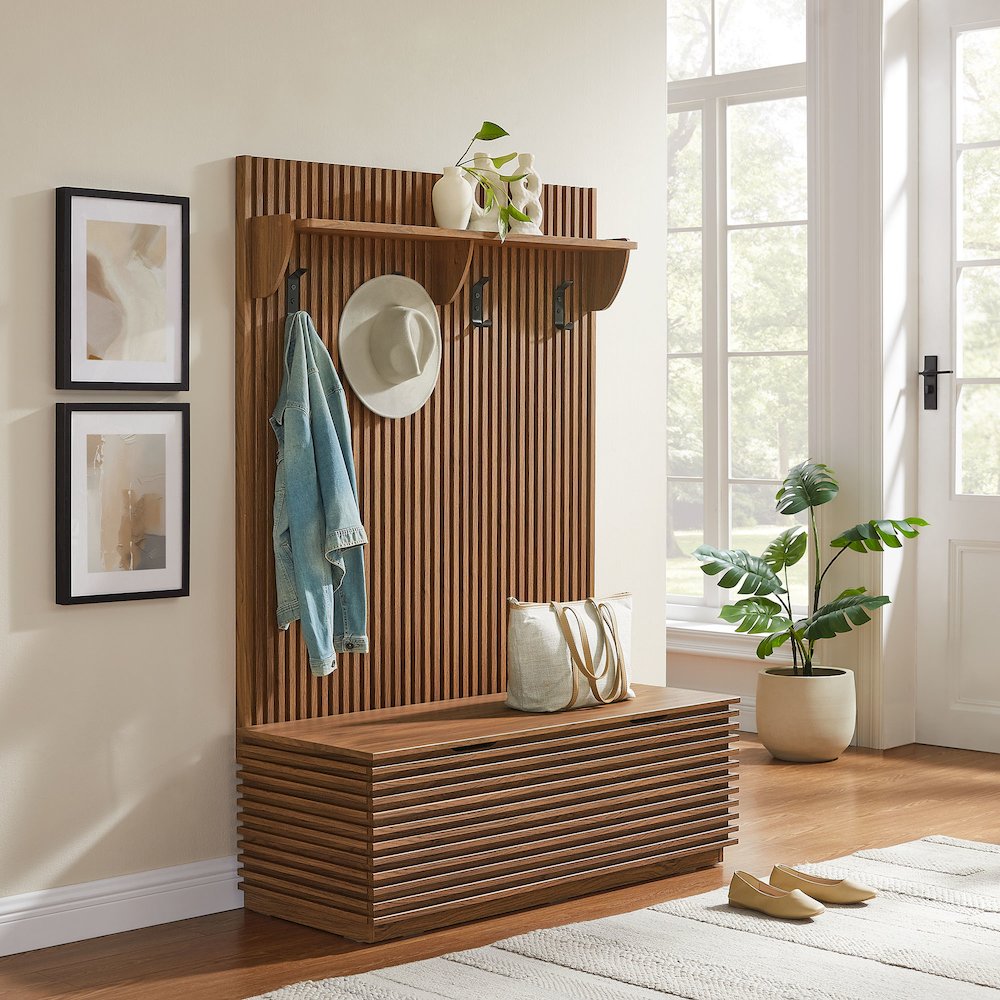 Render Fluted 3-in-1 Hall Tree With Storage Bench and Coat Rack. Picture 10