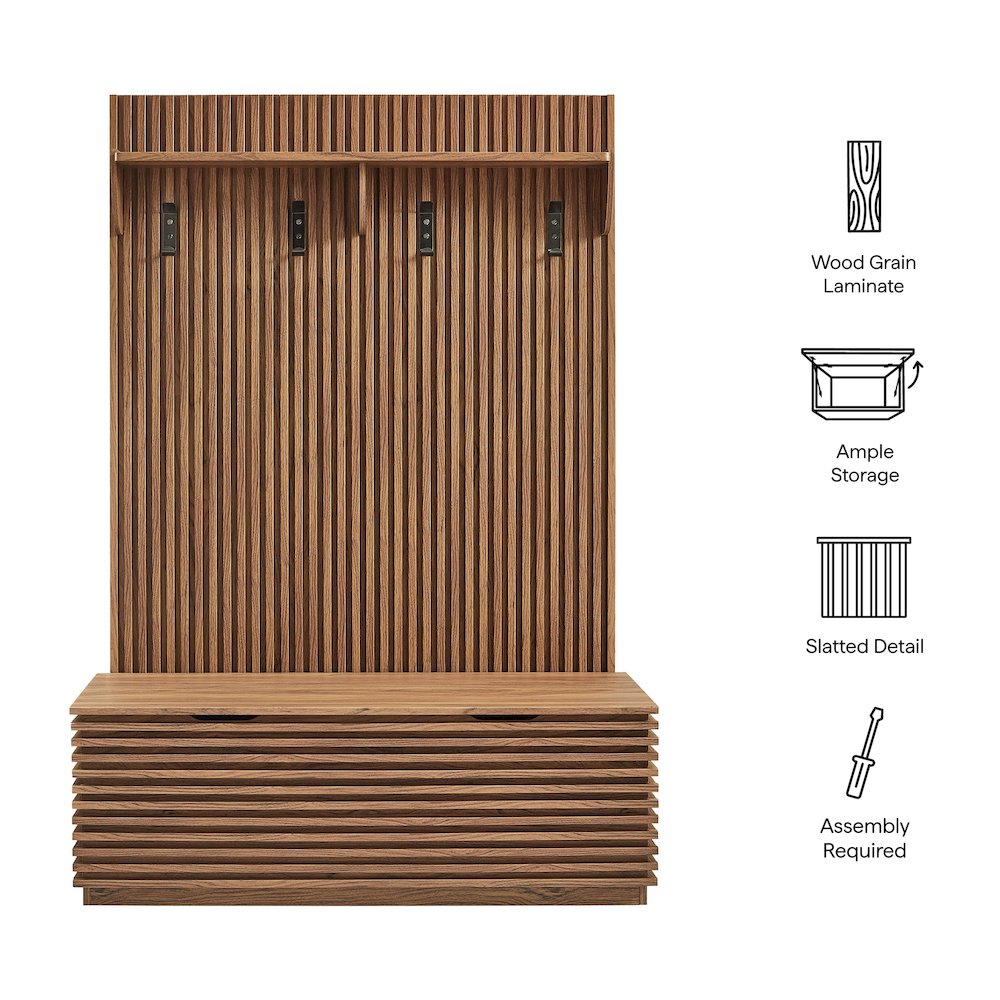 Render Fluted 3-in-1 Hall Tree With Storage Bench and Coat Rack. Picture 3