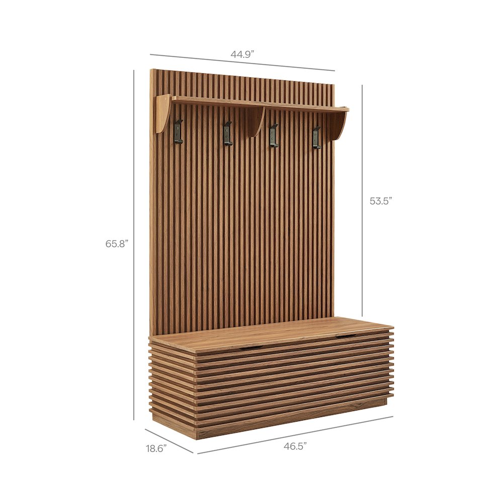 Render Fluted 3-in-1 Hall Tree With Storage Bench and Coat Rack. Picture 2
