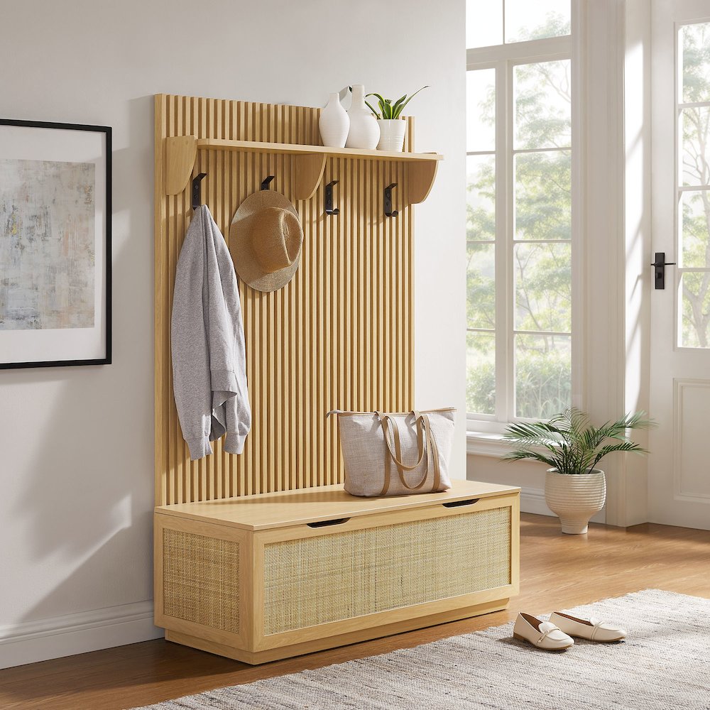 Soma Fluted 3-in-1 Hall Tree With Storage Bench and Coat Rack. Picture 9