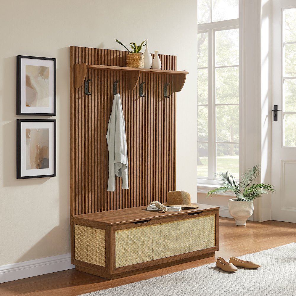 Soma Fluted 3-in-1 Hall Tree With Storage Bench and Coat Rack. Picture 9