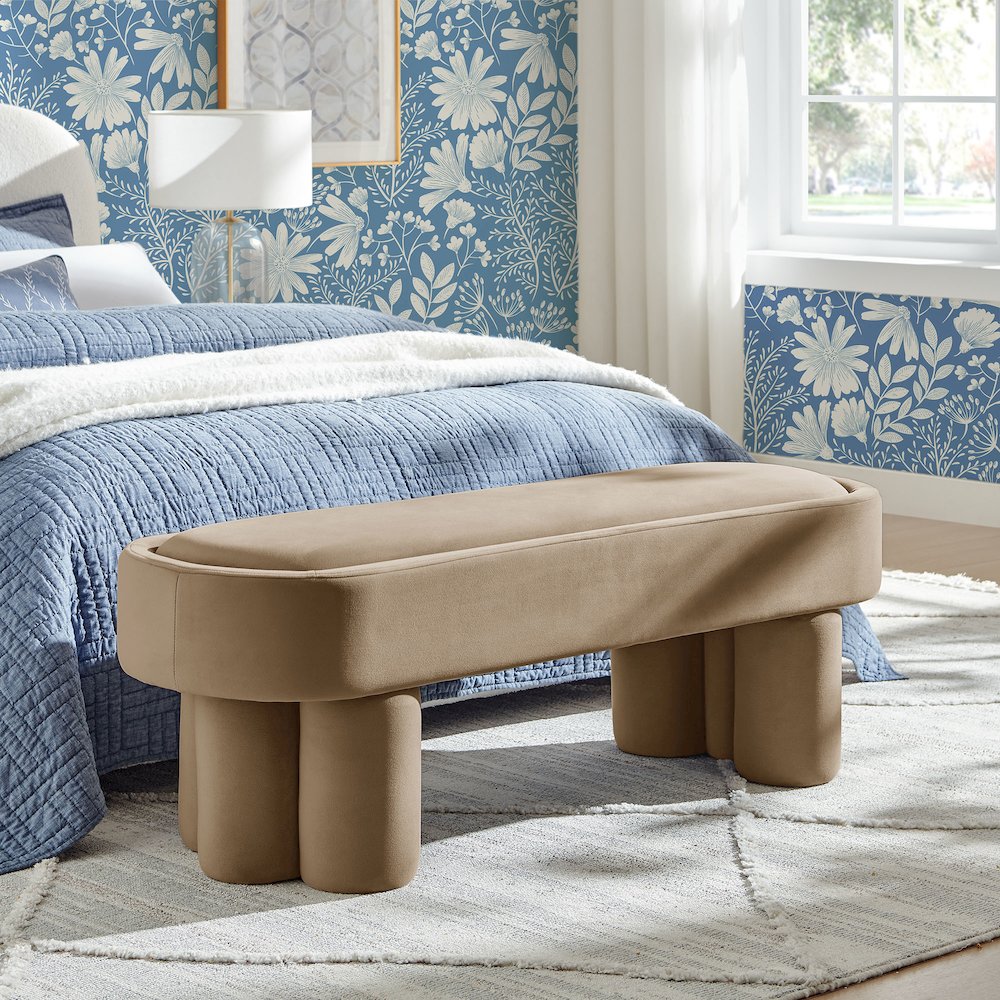 Mossi Oval Performance Velvet Accent Bench. Picture 7