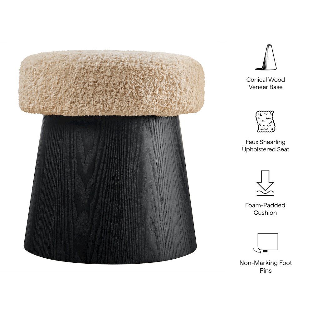 Ketra Round Faux Shearling Ottoman Footstool. Picture 3