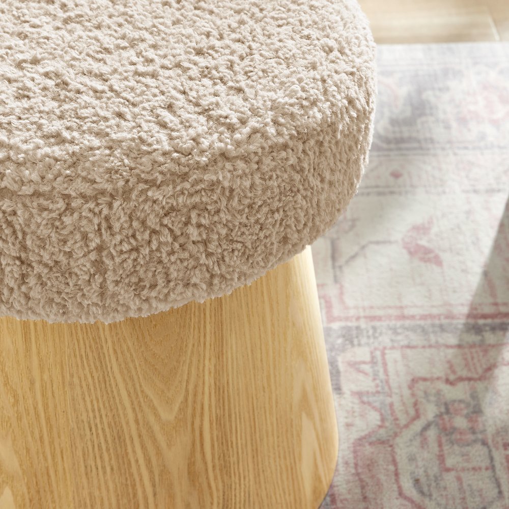 Ketra Round Faux Shearling Ottoman Footstool. Picture 7