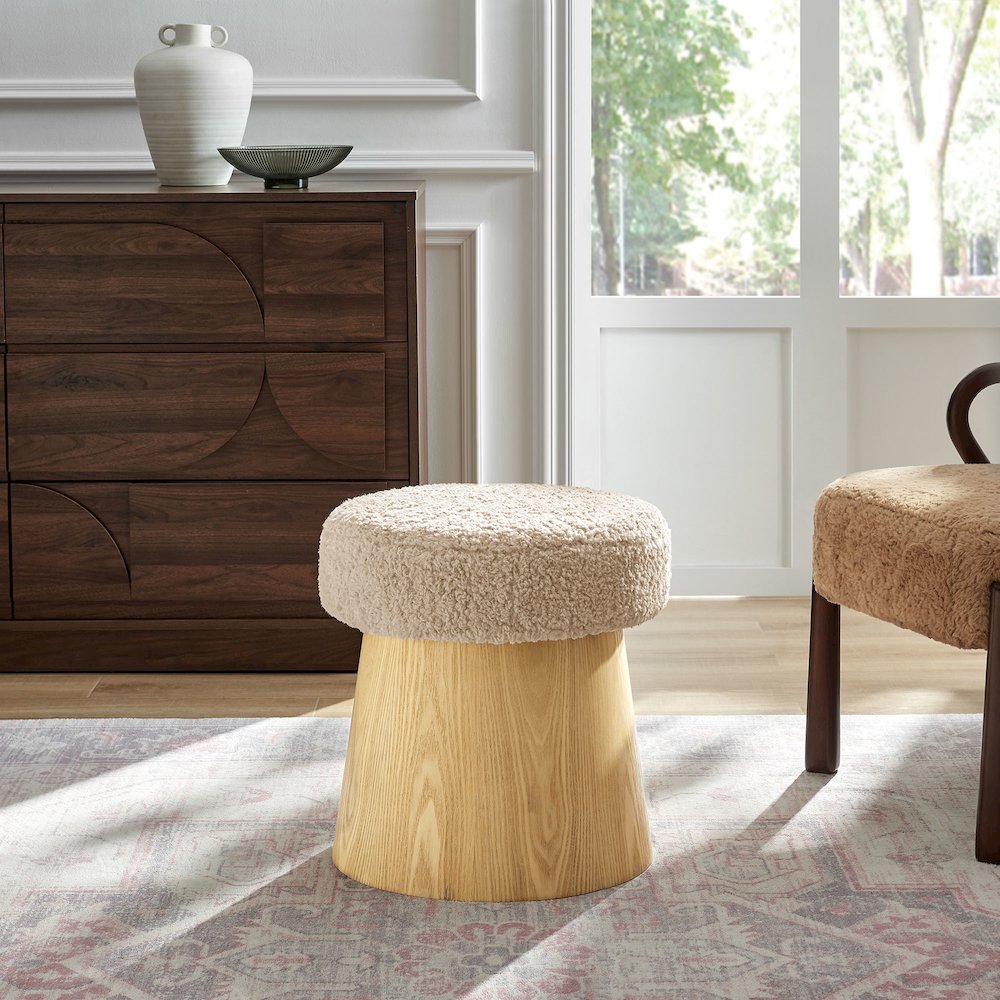 Ketra Round Faux Shearling Ottoman Footstool. Picture 6