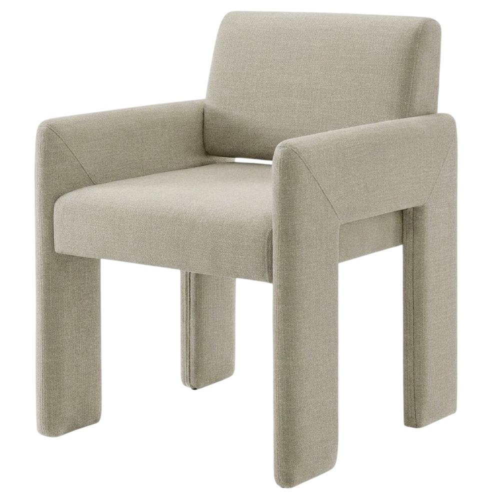 Fabric-Upholstered Dining Chair with Arms and Thick Cushion for Kitchen, Linen. Picture 4