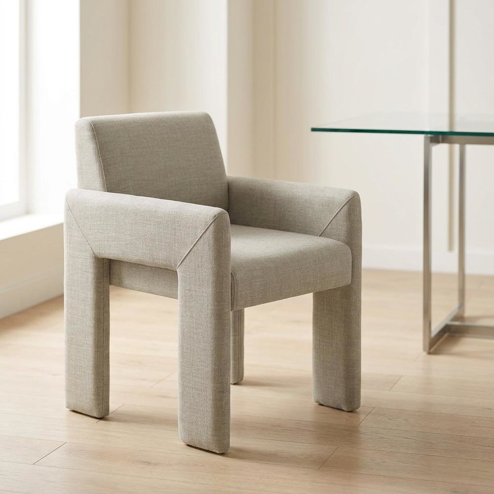 Fabric-Upholstered Dining Chair with Arms and Thick Cushion for Kitchen, Linen. Picture 3