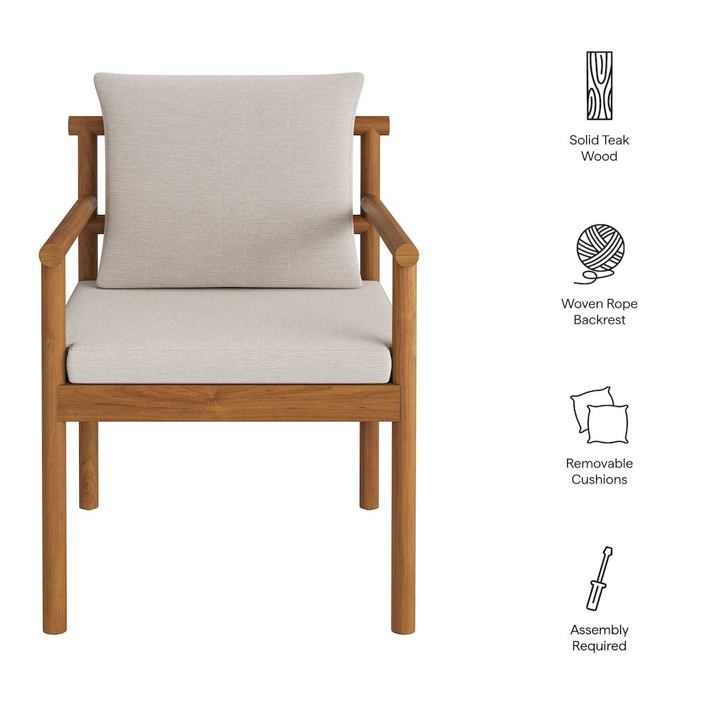 Eleni Outdoor Patio Teak Wood Rope Dining Chair. Picture 2