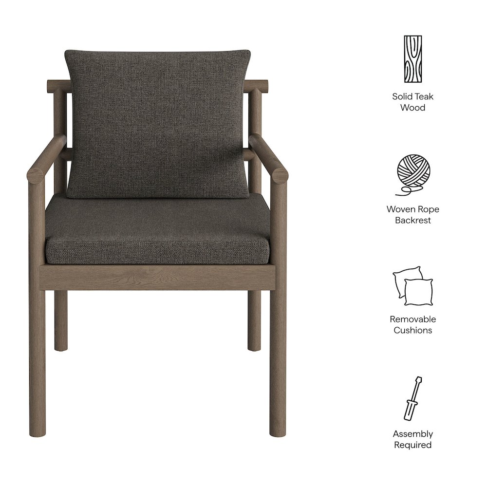 Eleni Outdoor Patio Teak Wood Rope Dining Chair. Picture 2
