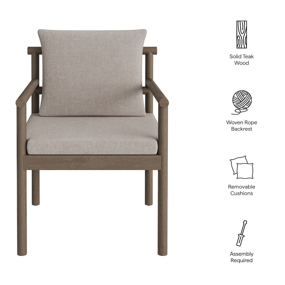 Eleni Outdoor Patio Teak Wood Rope Dining Chair. Picture 2
