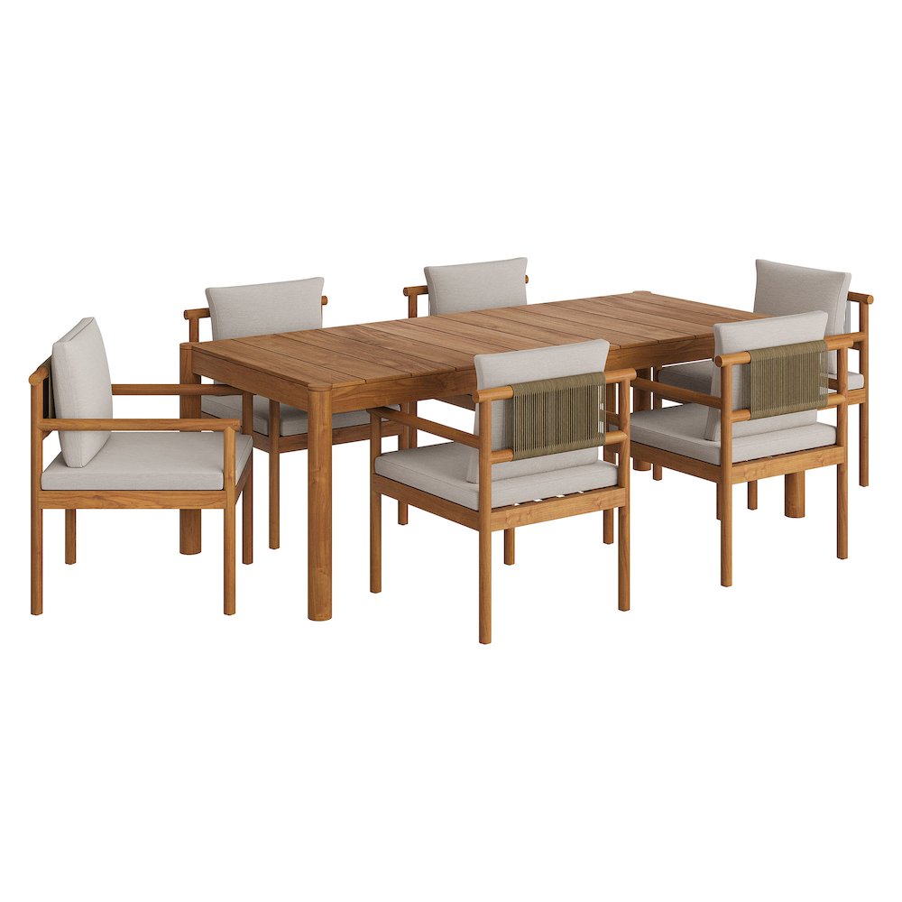 Eleni 7 Piece Outdoor Patio Teak Wood Dining Set. Picture 1