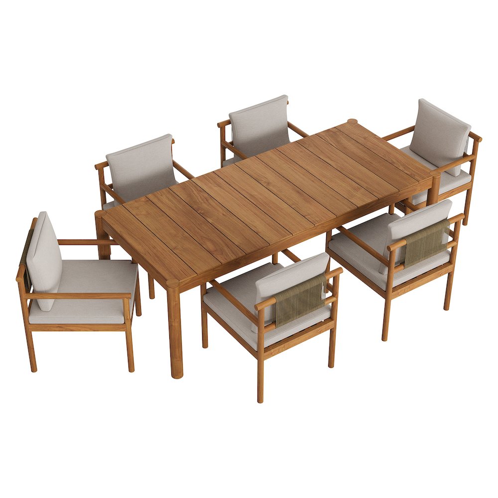 Eleni 7 Piece Outdoor Patio Teak Wood Dining Set. Picture 11