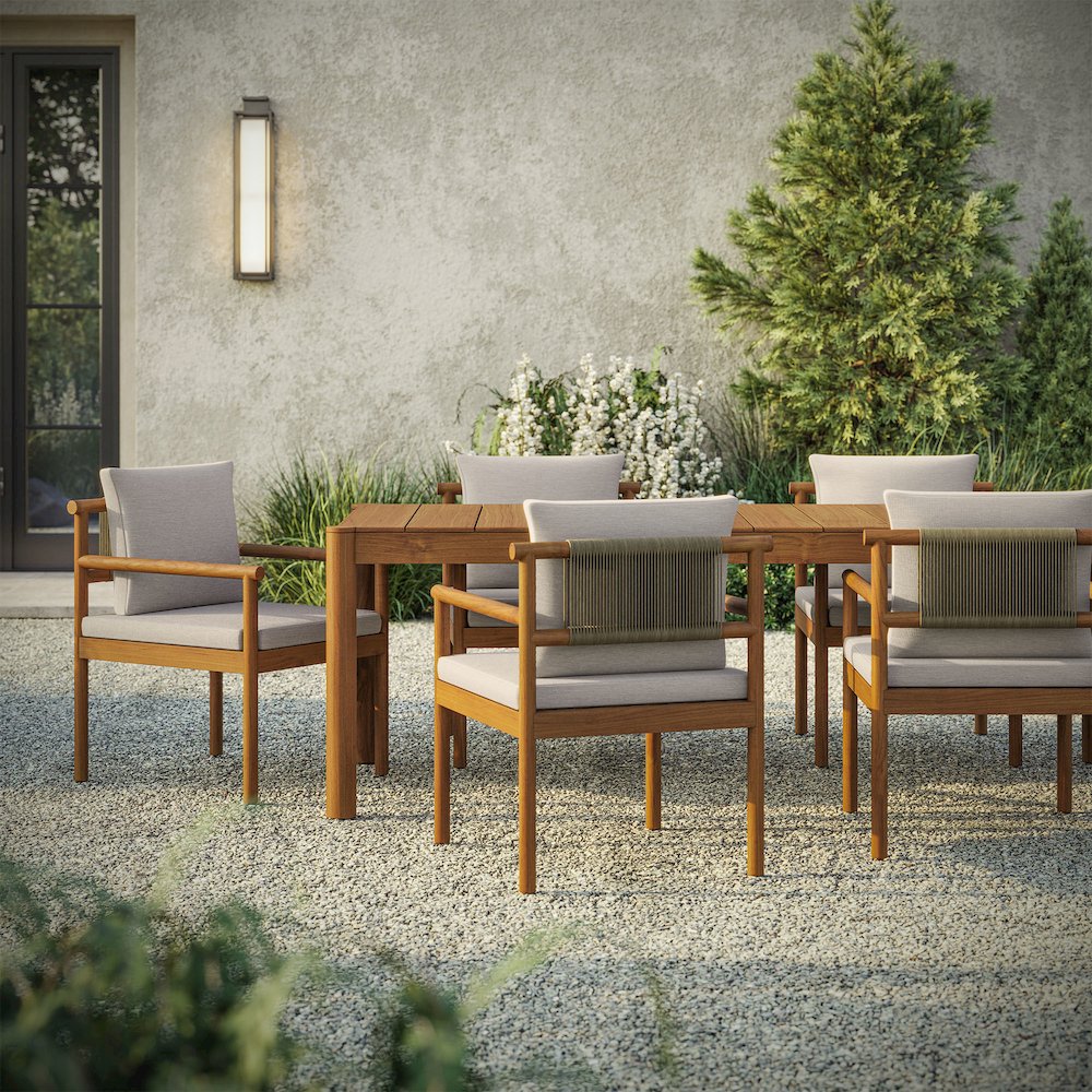 Eleni 7 Piece Outdoor Patio Teak Wood Dining Set. Picture 14