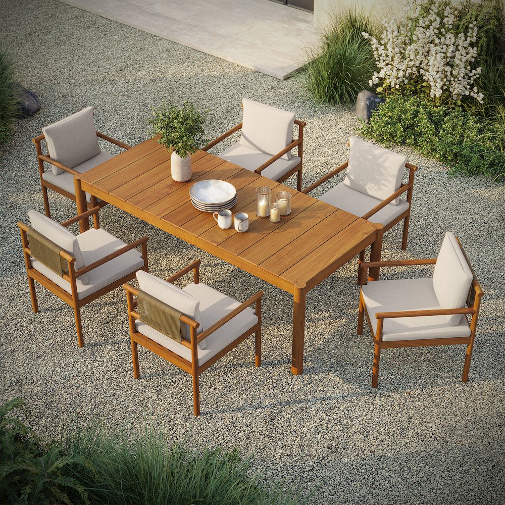 Eleni 7 Piece Outdoor Patio Teak Wood Dining Set. Picture 13