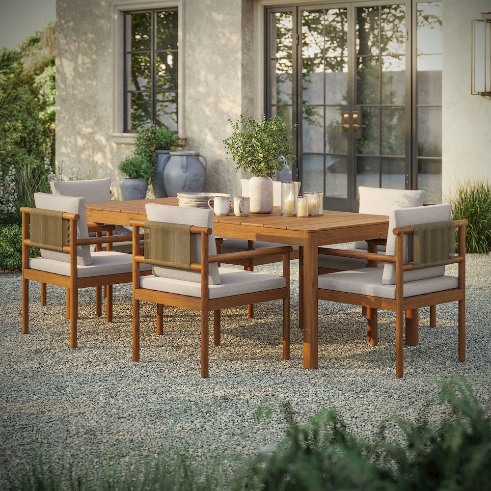Eleni 7 Piece Outdoor Patio Teak Wood Dining Set. Picture 12