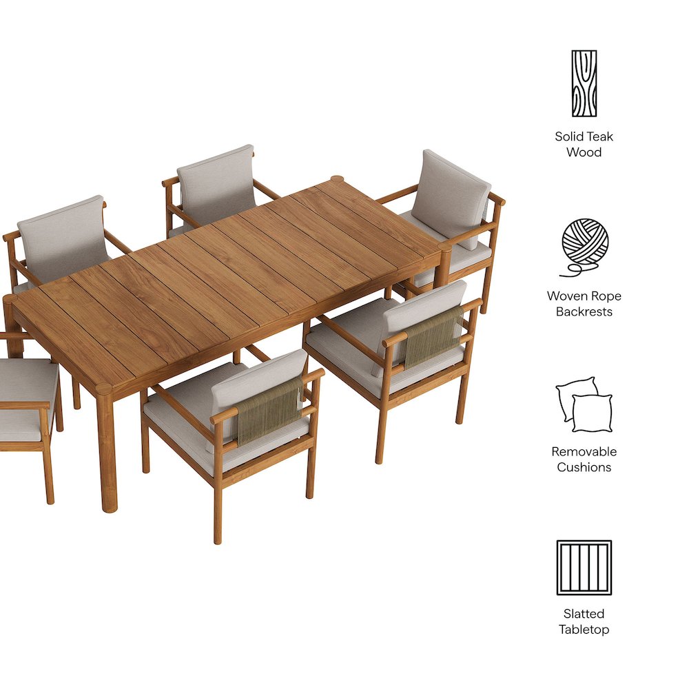 Eleni 7 Piece Outdoor Patio Teak Wood Dining Set. Picture 2