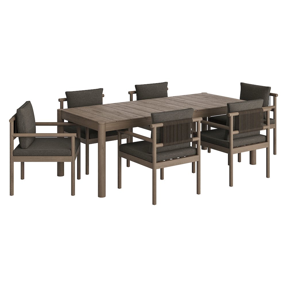 Eleni 7 Piece Outdoor Patio Teak Wood Dining Set. Picture 1