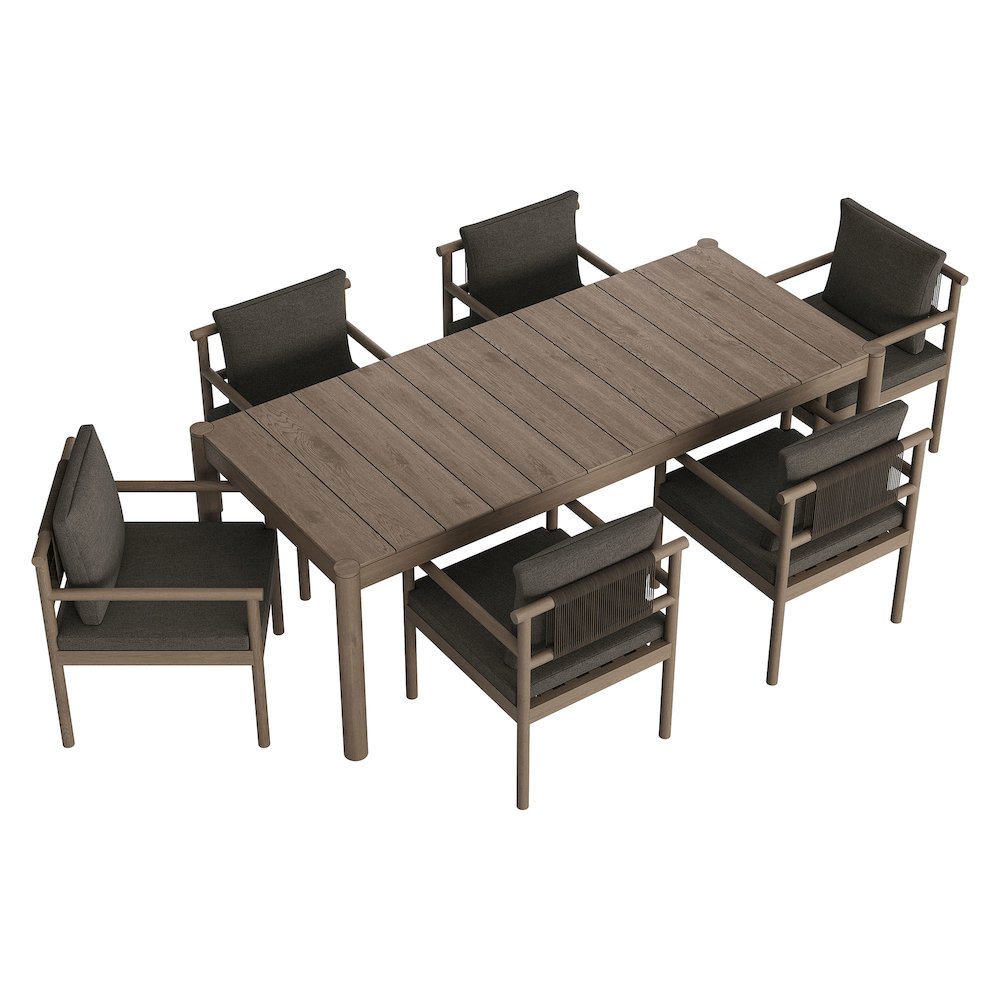 Eleni 7 Piece Outdoor Patio Teak Wood Dining Set. Picture 11