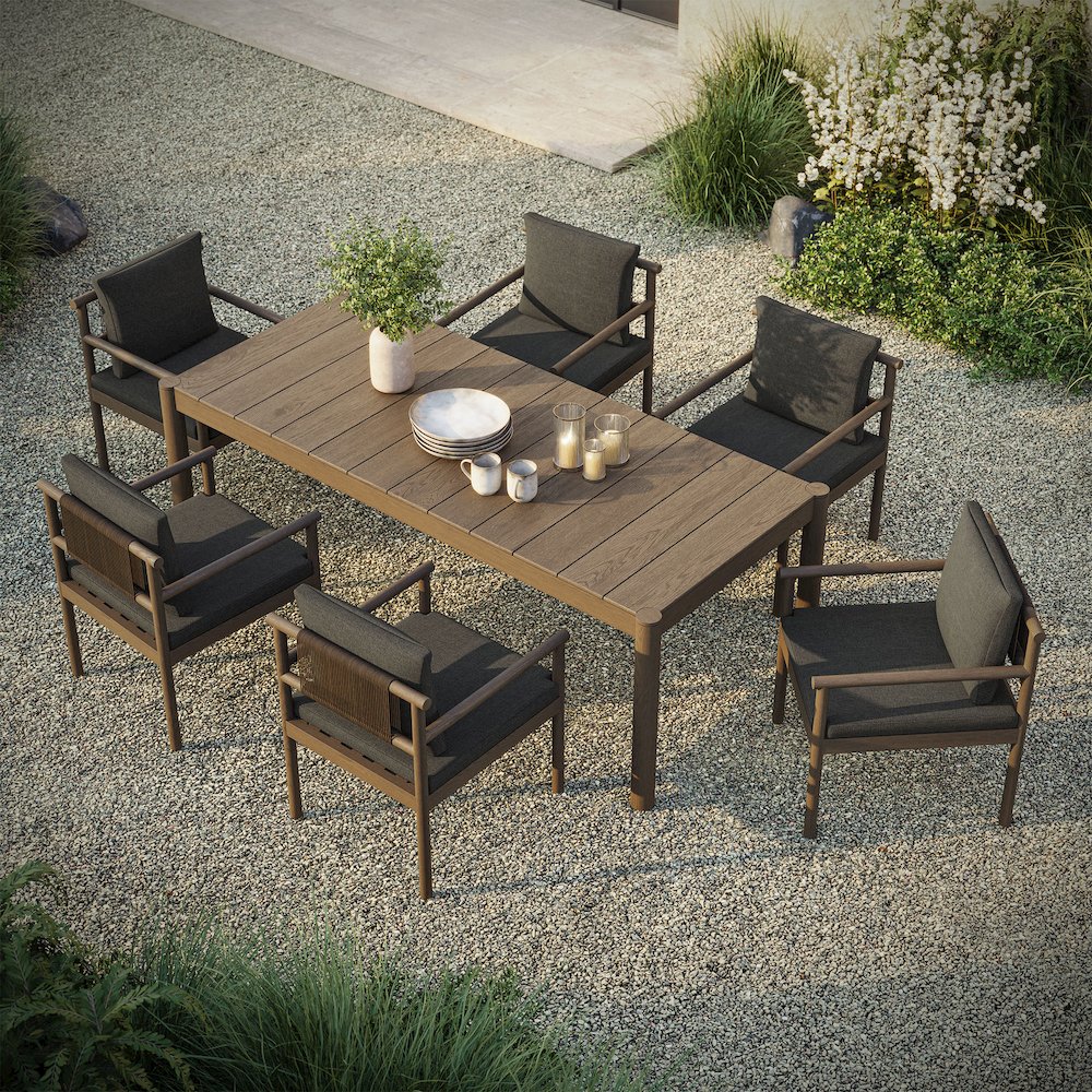 Eleni 7 Piece Outdoor Patio Teak Wood Dining Set. Picture 13