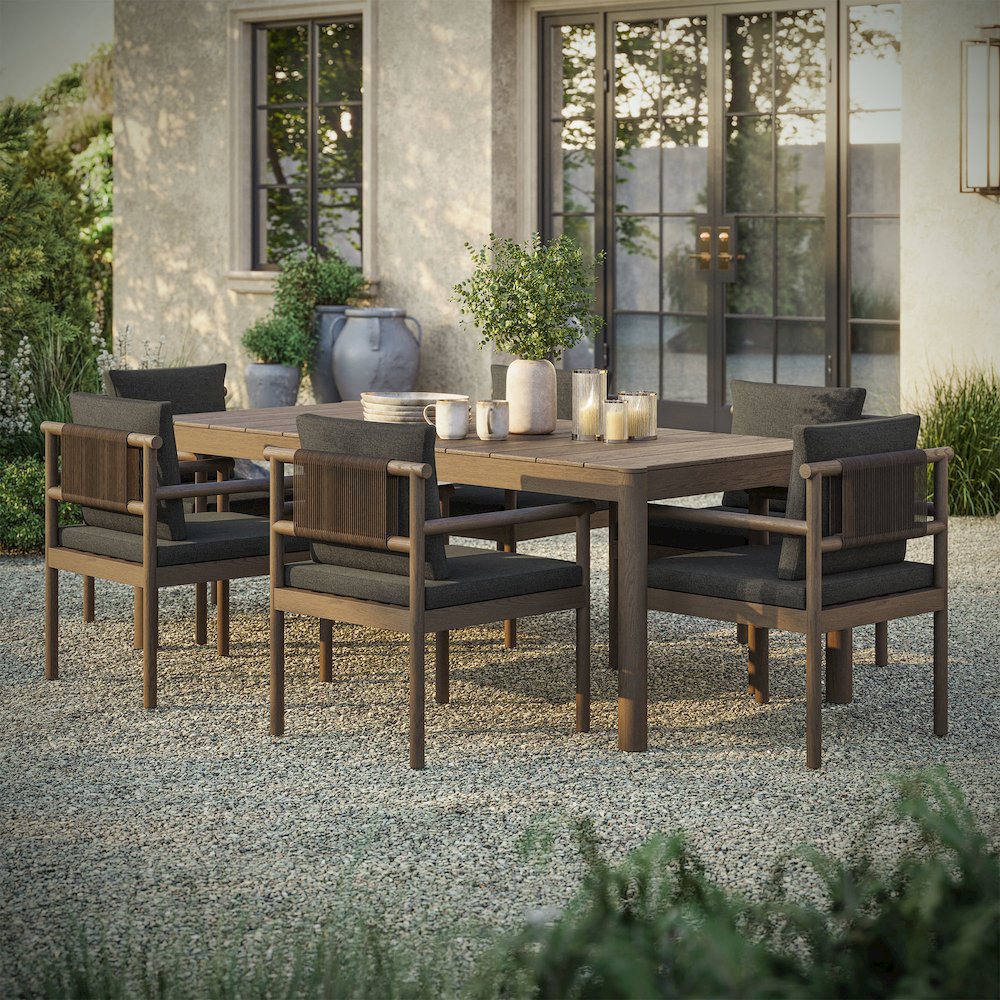 Eleni 7 Piece Outdoor Patio Teak Wood Dining Set. Picture 12
