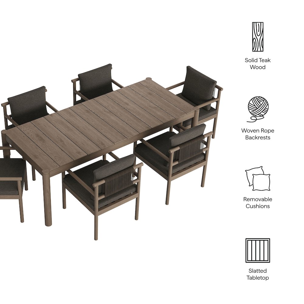 Eleni 7 Piece Outdoor Patio Teak Wood Dining Set. Picture 2