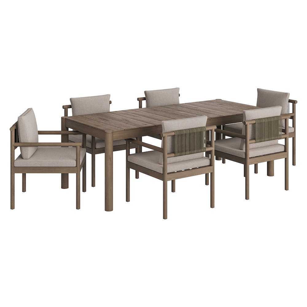 Eleni 7 Piece Outdoor Patio Teak Wood Dining Set. Picture 1