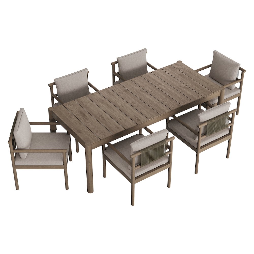 Eleni 7 Piece Outdoor Patio Teak Wood Dining Set. Picture 11