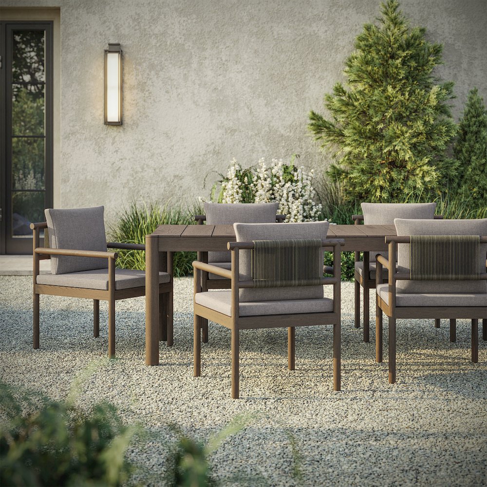 Eleni 7 Piece Outdoor Patio Teak Wood Dining Set. Picture 14