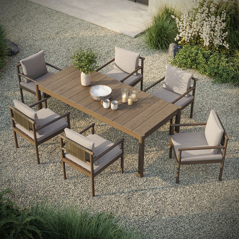 Eleni 7 Piece Outdoor Patio Teak Wood Dining Set. Picture 13