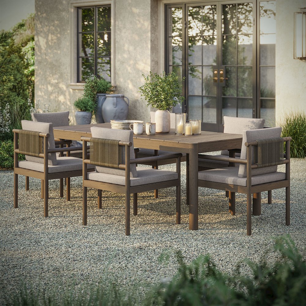 Eleni 7 Piece Outdoor Patio Teak Wood Dining Set. Picture 12