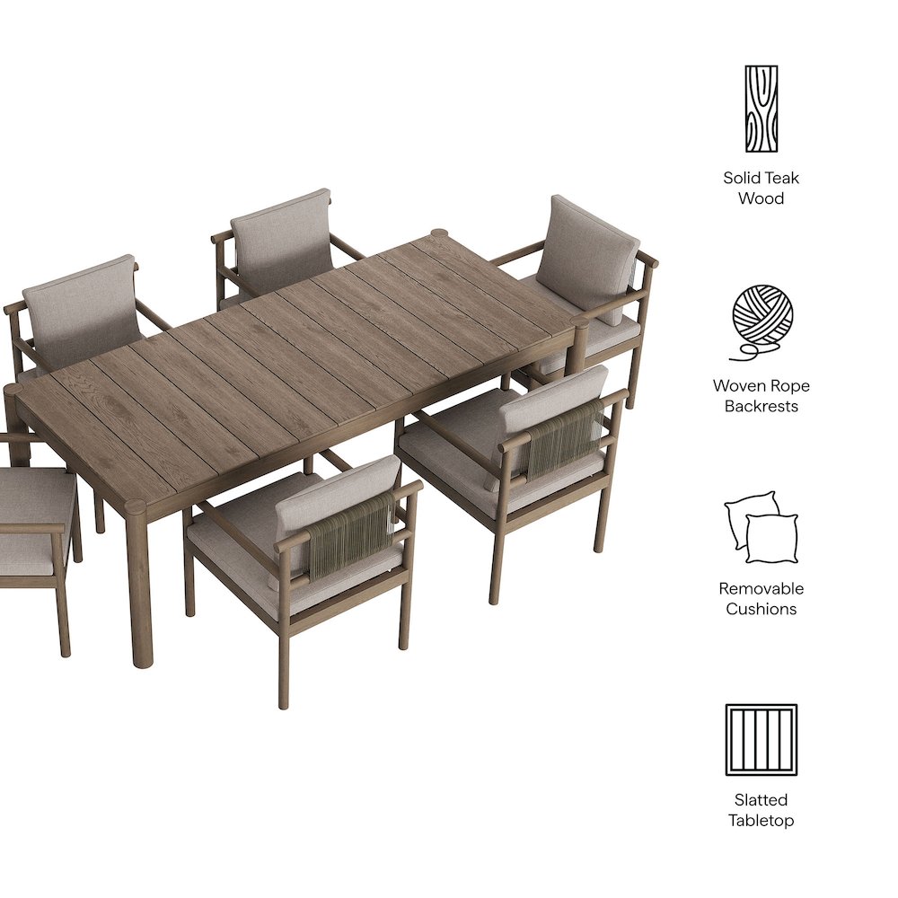 Eleni 7 Piece Outdoor Patio Teak Wood Dining Set. Picture 2
