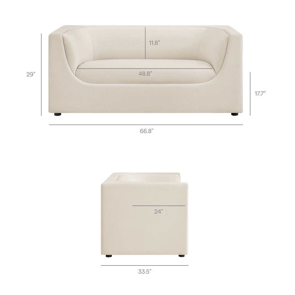 Hilda 67" Curved Back Performance Velvet Loveseat. Picture 3