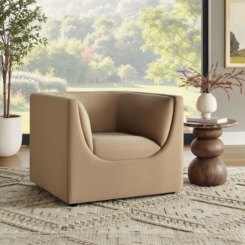Hilda Curved Back Performance Velvet Armchair. Picture 9