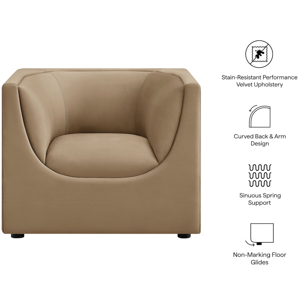 Hilda Curved Back Performance Velvet Armchair. Picture 2