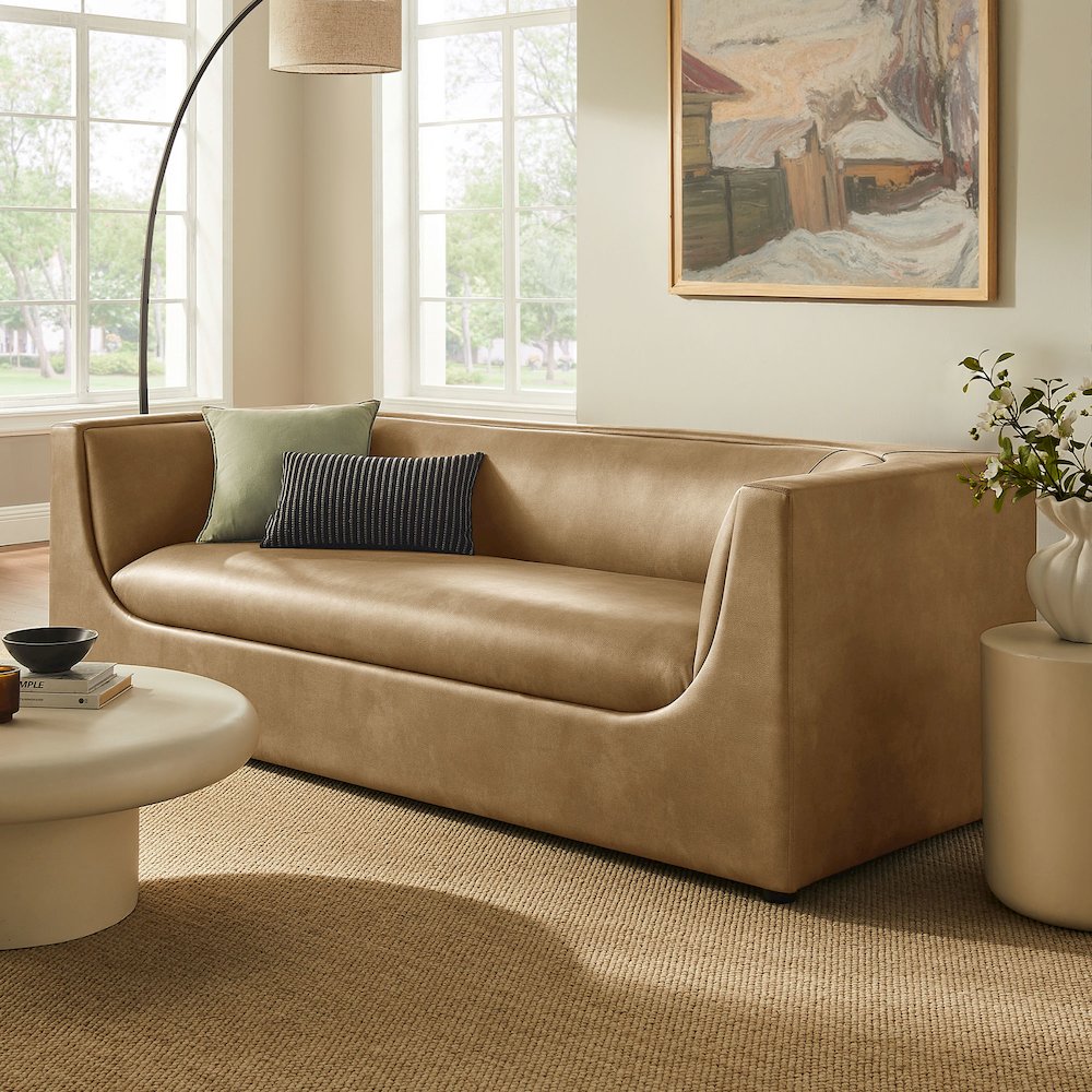 Hilda 86" Curved Back Vegan Leather Sofa. Picture 9