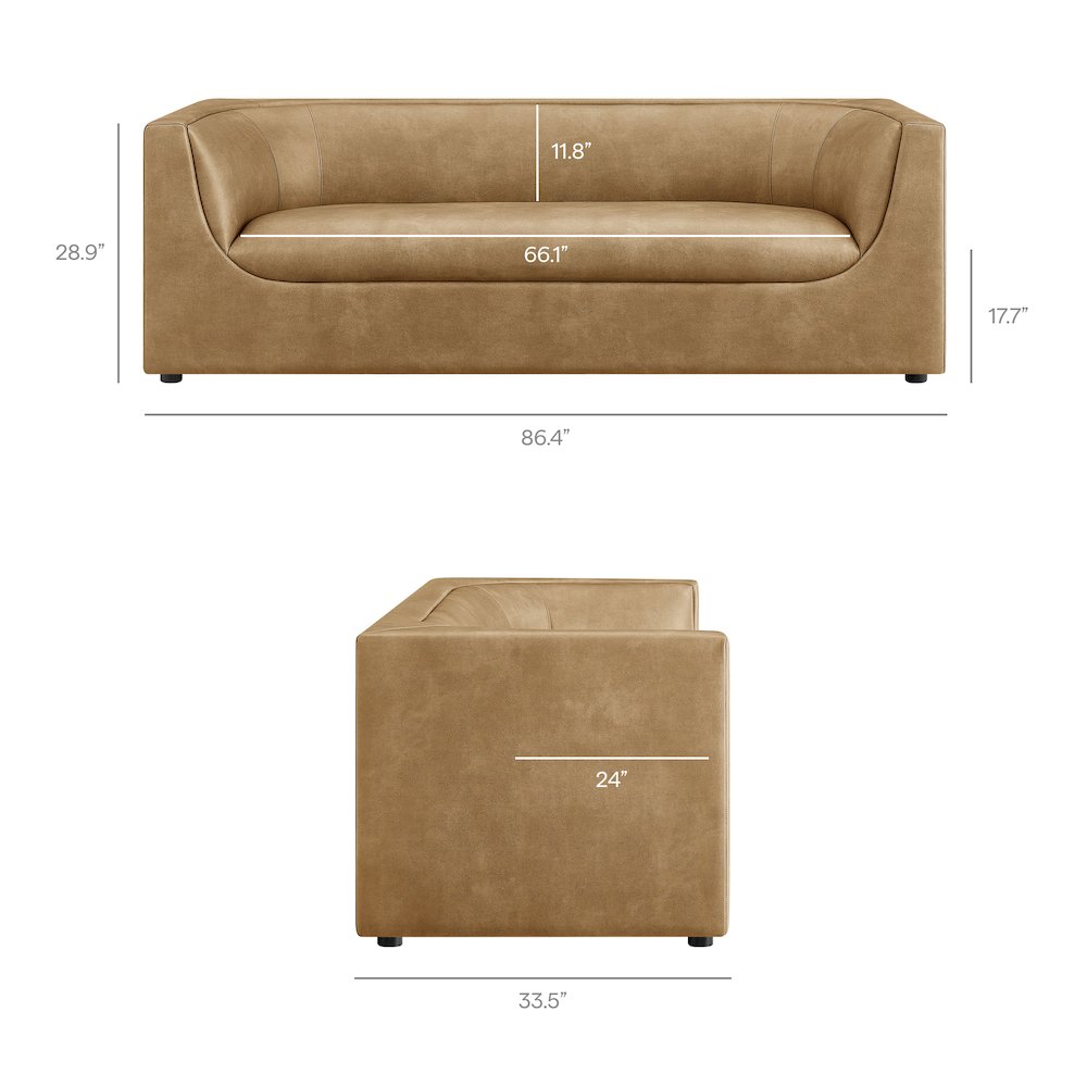 Hilda 86" Curved Back Vegan Leather Sofa. Picture 3