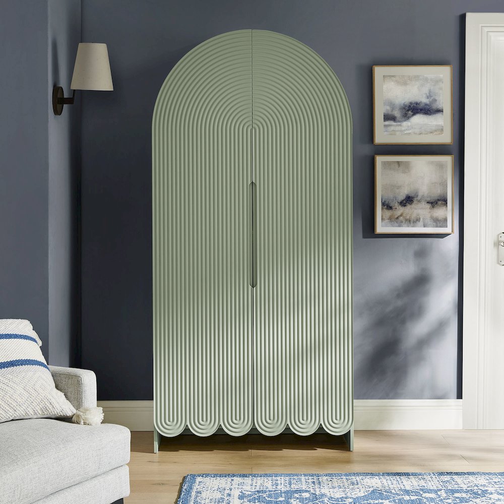 Dahlia 78 Inch Fluted and Scalloped Arched Storage Cabinet. Picture 8