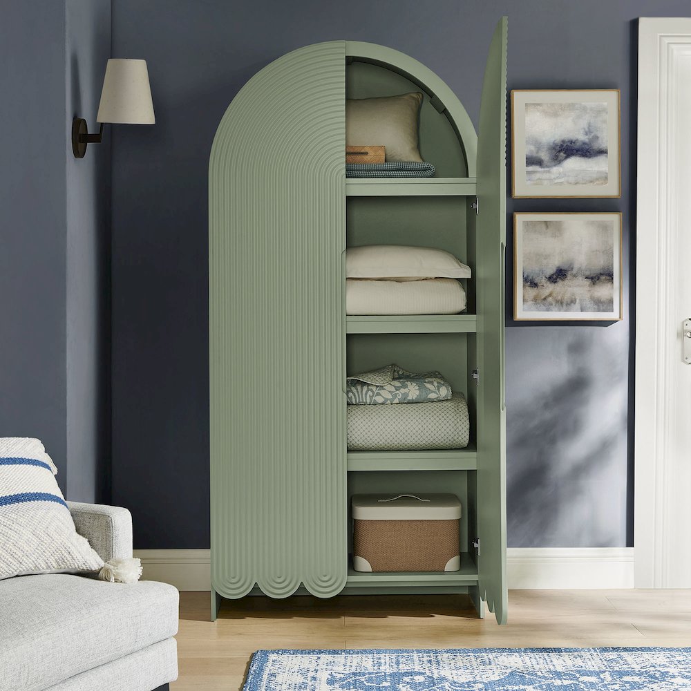 Dahlia 78 Inch Fluted and Scalloped Arched Storage Cabinet. Picture 9
