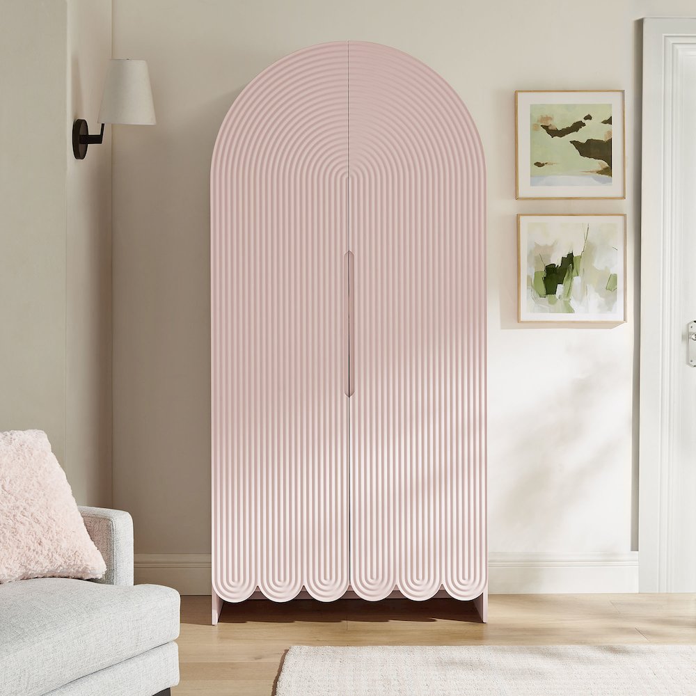 Dahlia 78 Inch Fluted and Scalloped Arched Storage Cabinet. Picture 8