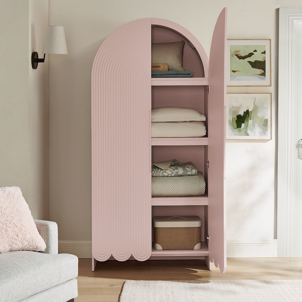 Dahlia 78 Inch Fluted and Scalloped Arched Storage Cabinet. Picture 9