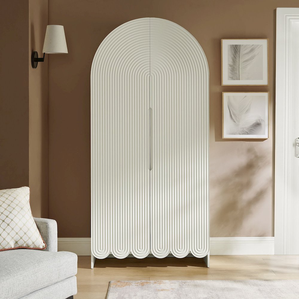 Dahlia 78 Inch Fluted and Scalloped Arched Storage Cabinet. Picture 8