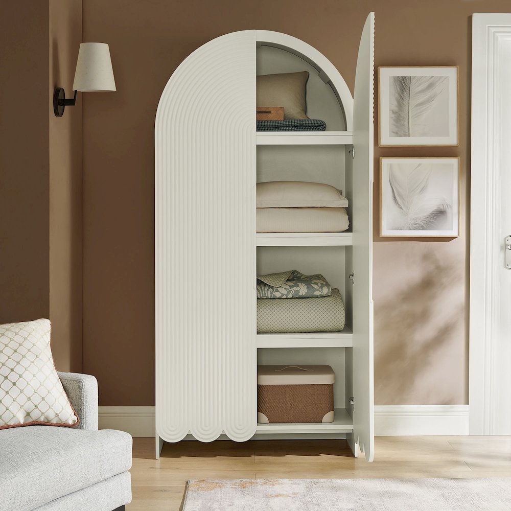 Dahlia 78 Inch Fluted and Scalloped Arched Storage Cabinet. Picture 9