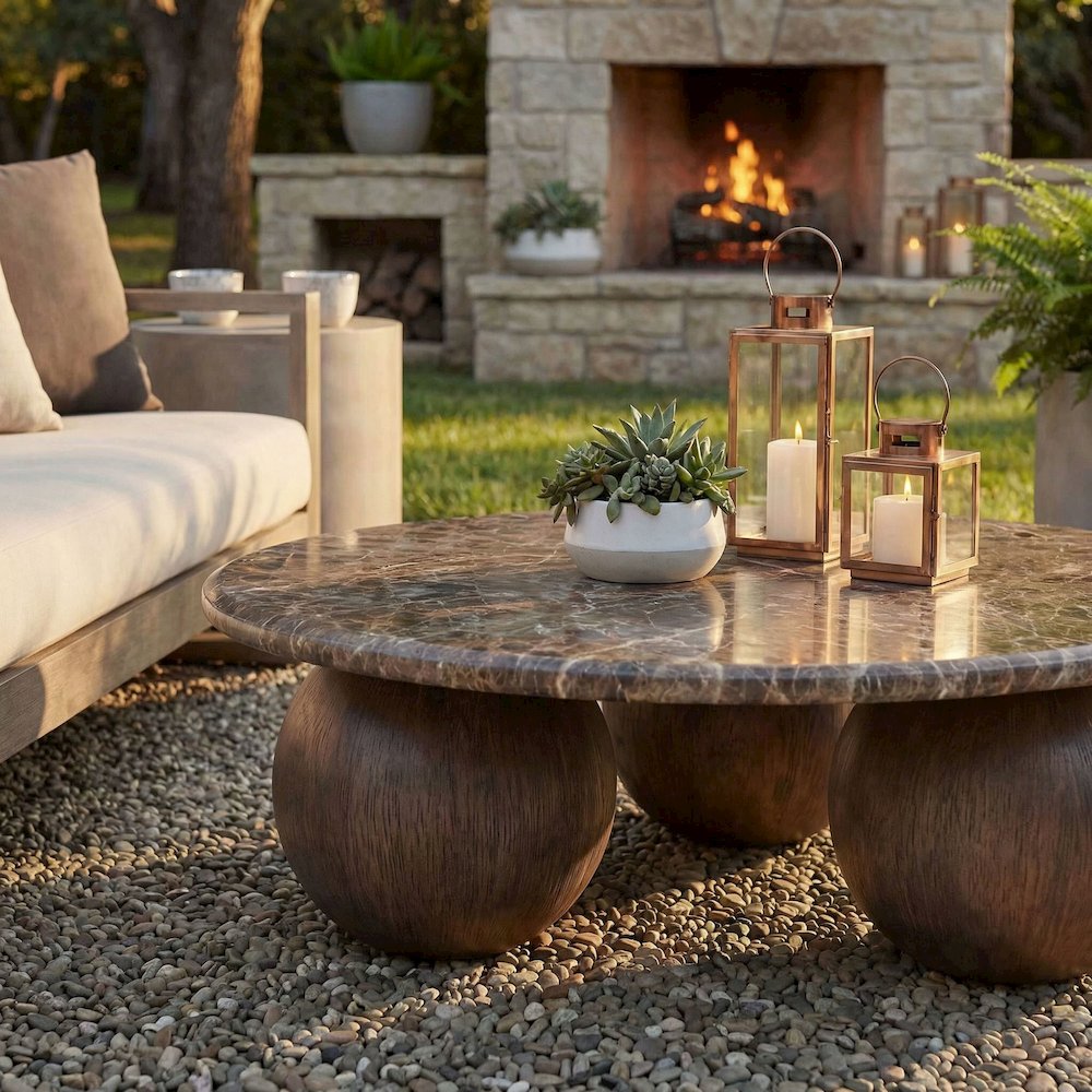 Pietra Indoor Outdoor Patio Round Coffee Table. Picture 10