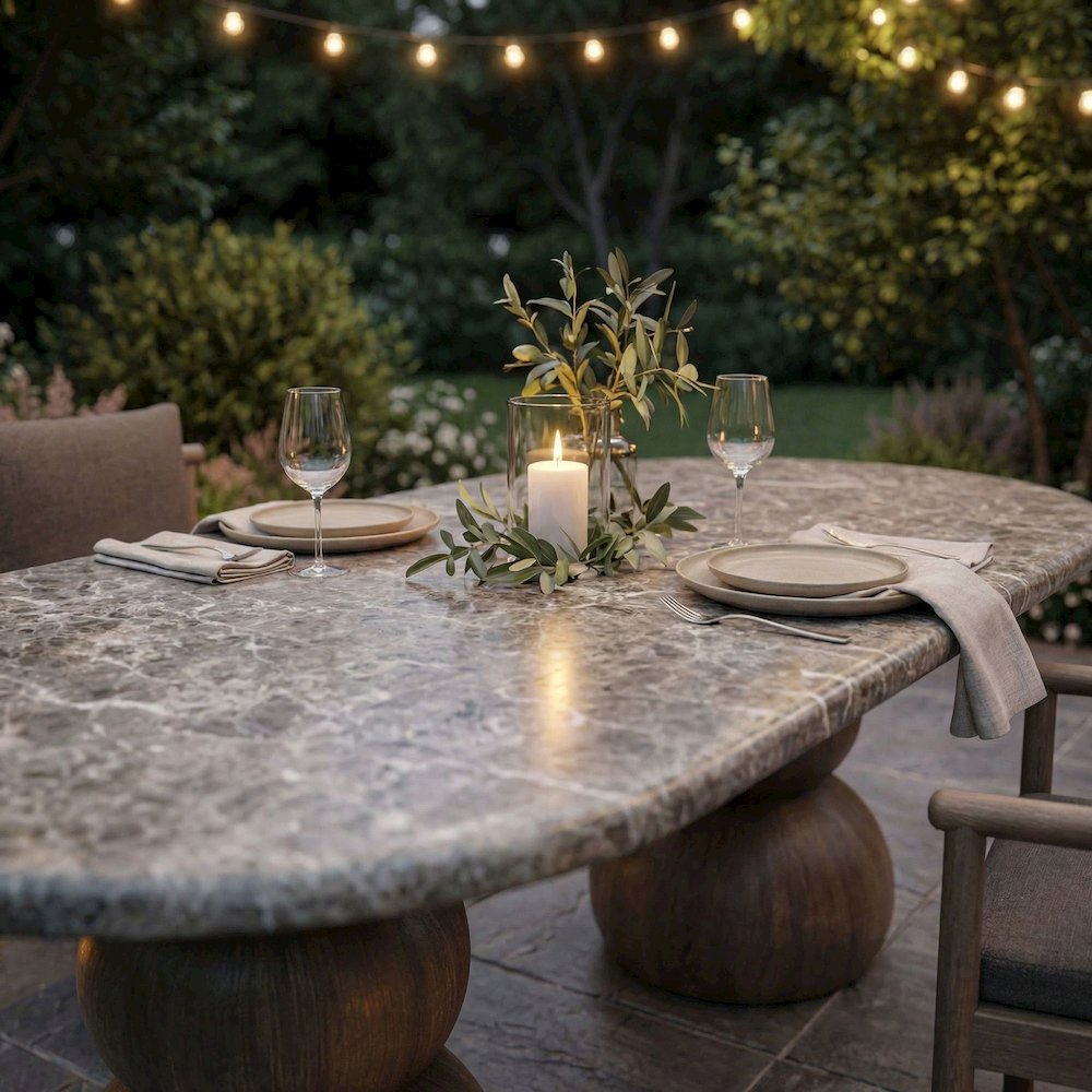 Pietra Indoor Outdoor Patio Oval Dining Table. Picture 10