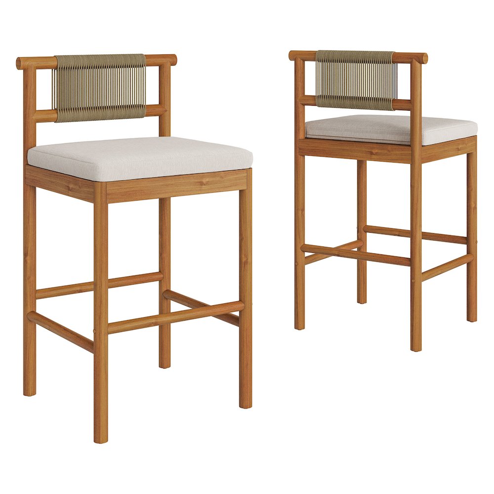 Eleni Outdoor Patio Teak Wood Bar Stools Set of 2. Picture 1