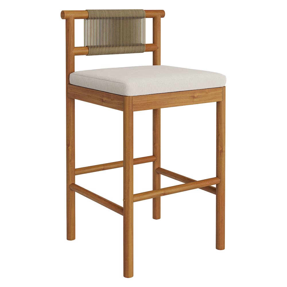 Eleni Outdoor Patio Teak Wood Bar Stools Set of 2. Picture 4