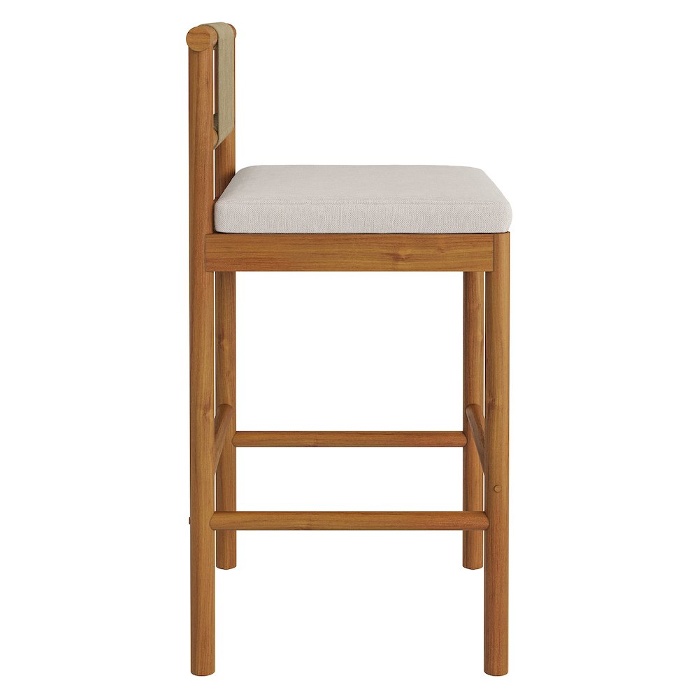 Eleni Outdoor Patio Teak Wood Bar Stools Set of 2. Picture 5