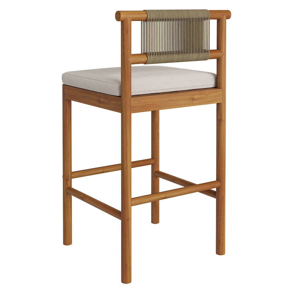 Eleni Outdoor Patio Teak Wood Bar Stools Set of 2. Picture 6