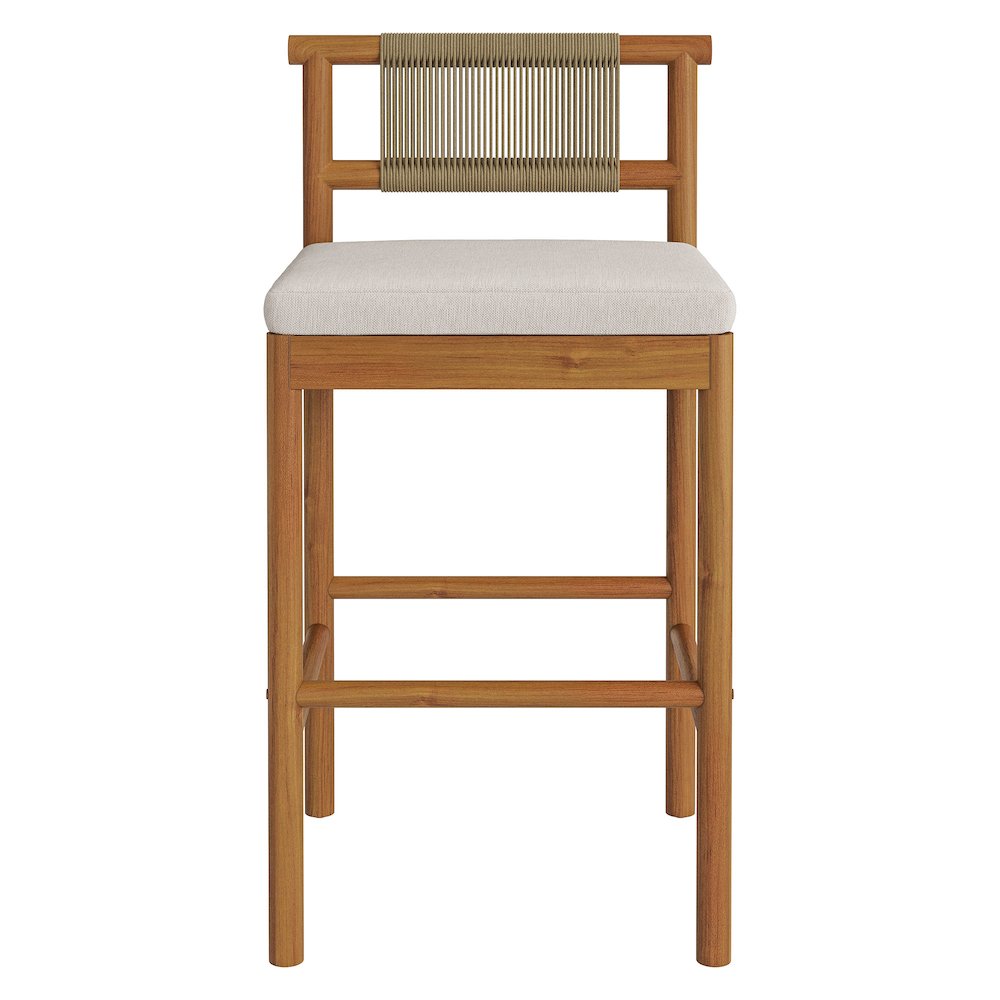 Eleni Outdoor Patio Teak Wood Bar Stools Set of 2. Picture 7