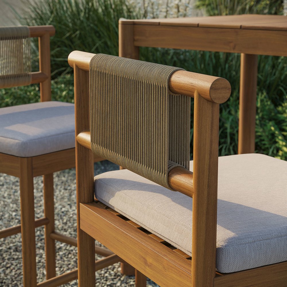 Eleni Outdoor Patio Teak Wood Bar Stools Set of 2. Picture 10